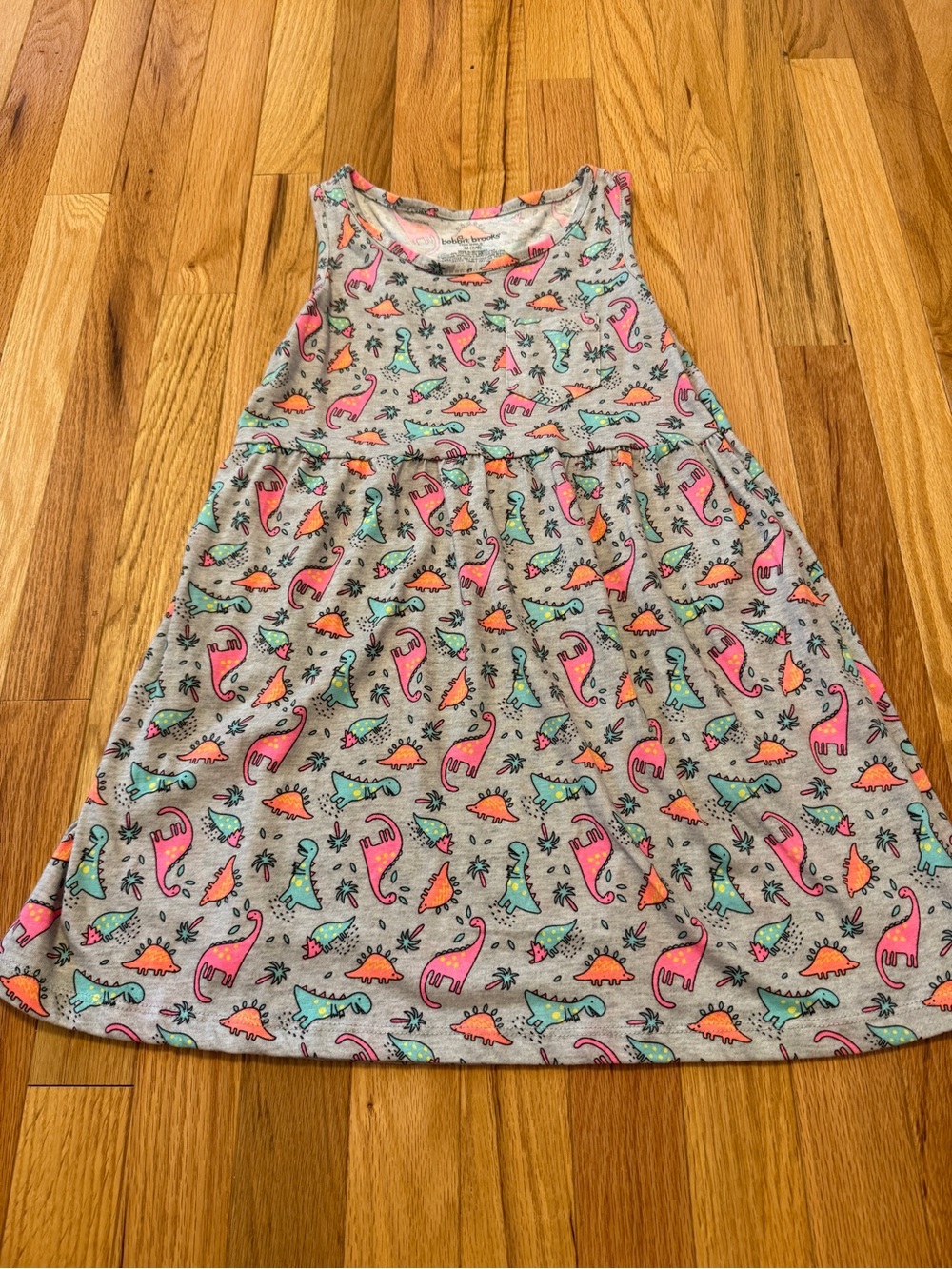 Grey Tank Dress with Pink, Teal & Orange Dinosaurs